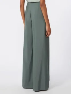 Wide-fit wool and silk trousers - DARK GREEN