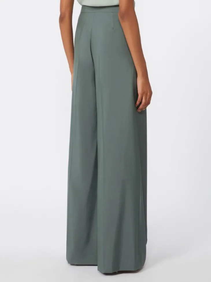 Wide-fit wool and silk trousers - DARK GREEN