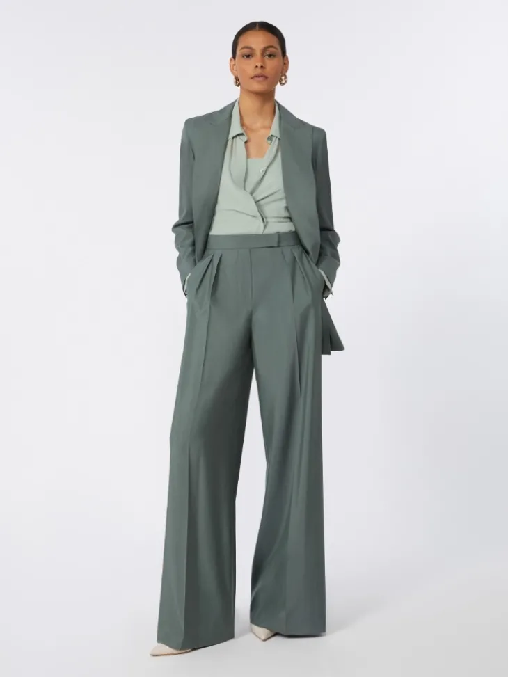 Wide-fit wool and silk trousers - DARK GREEN