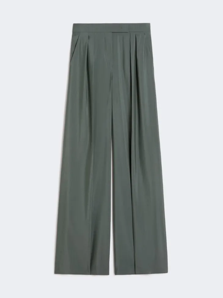 Wide-fit wool and silk trousers - DARK GREEN
