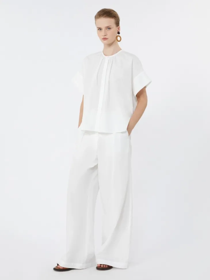 Wide-leg cotton poplin trousers - WHITE
