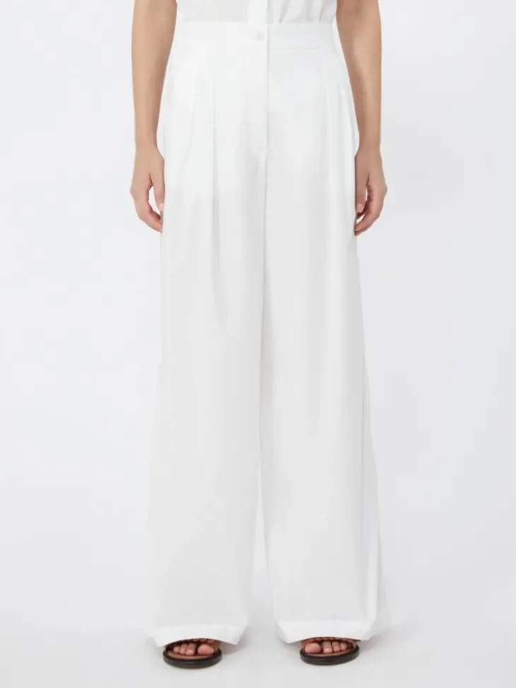 Wide-leg cotton poplin trousers - WHITE