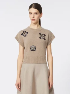 Wool and cashmere cropped sweater - SAND