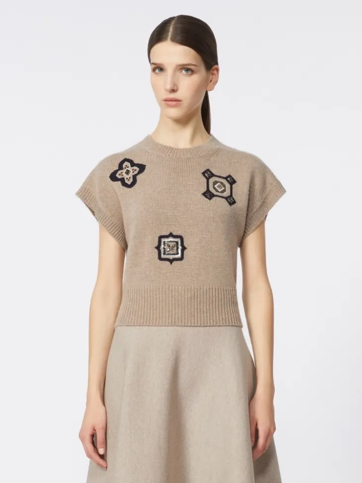 Wool and cashmere cropped sweater - SAND