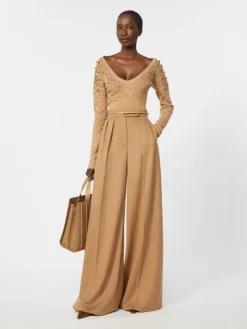 Wool and cashmere V-neck sweater - CAMEL
