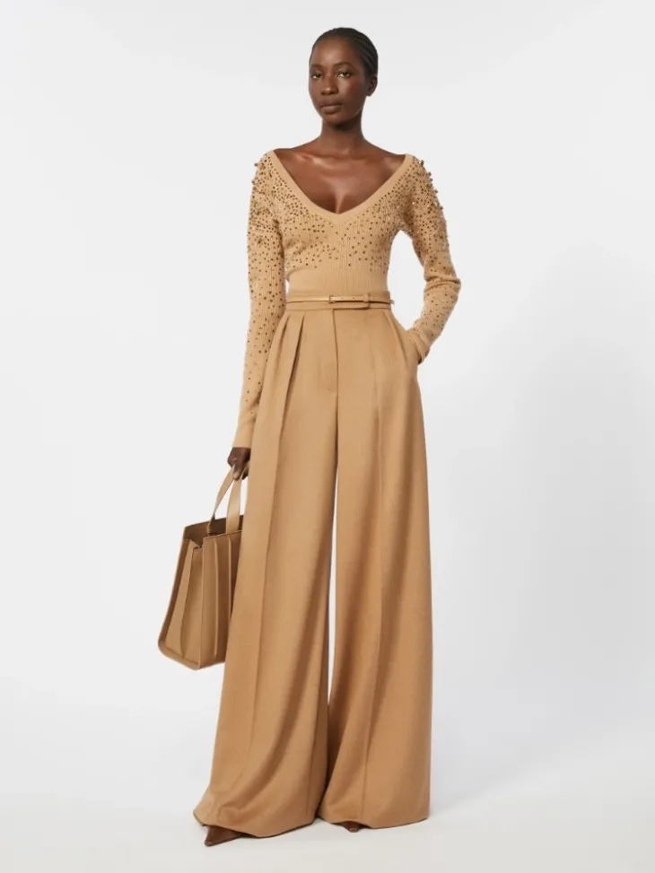 Wool and cashmere V-neck sweater - CAMEL
