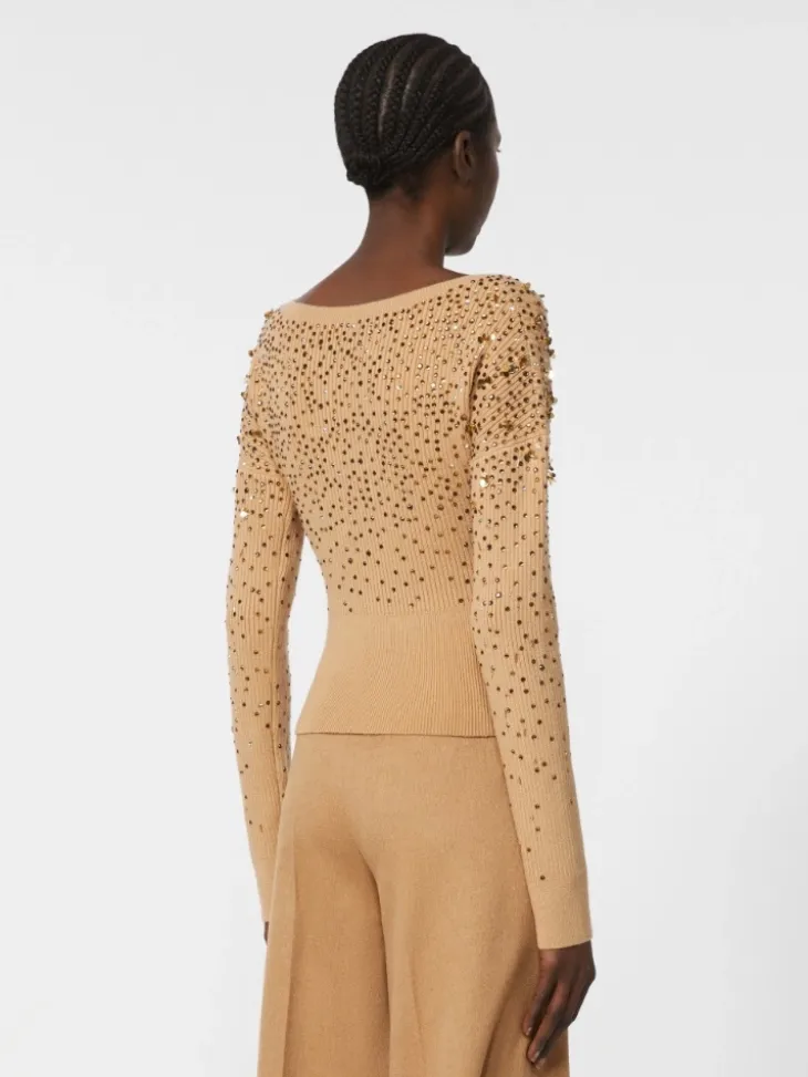 Wool and cashmere V-neck sweater - CAMEL
