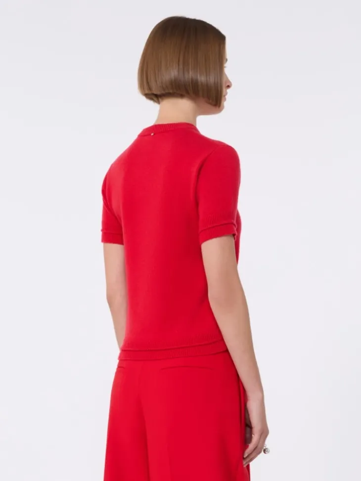 Wool and cashmere-knit T-shirt - RED