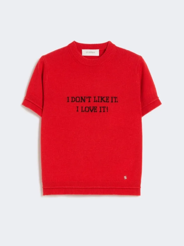 Wool and cashmere-knit T-shirt - RED