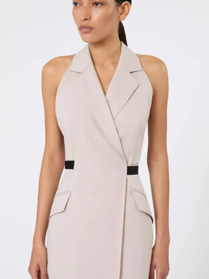 Wool and cotton canvas dress - BEIGE