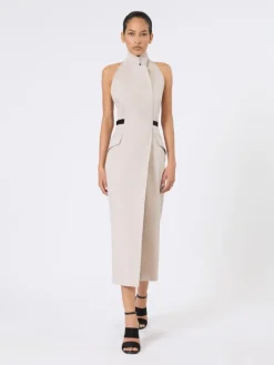 Wool and cotton canvas dress - BEIGE
