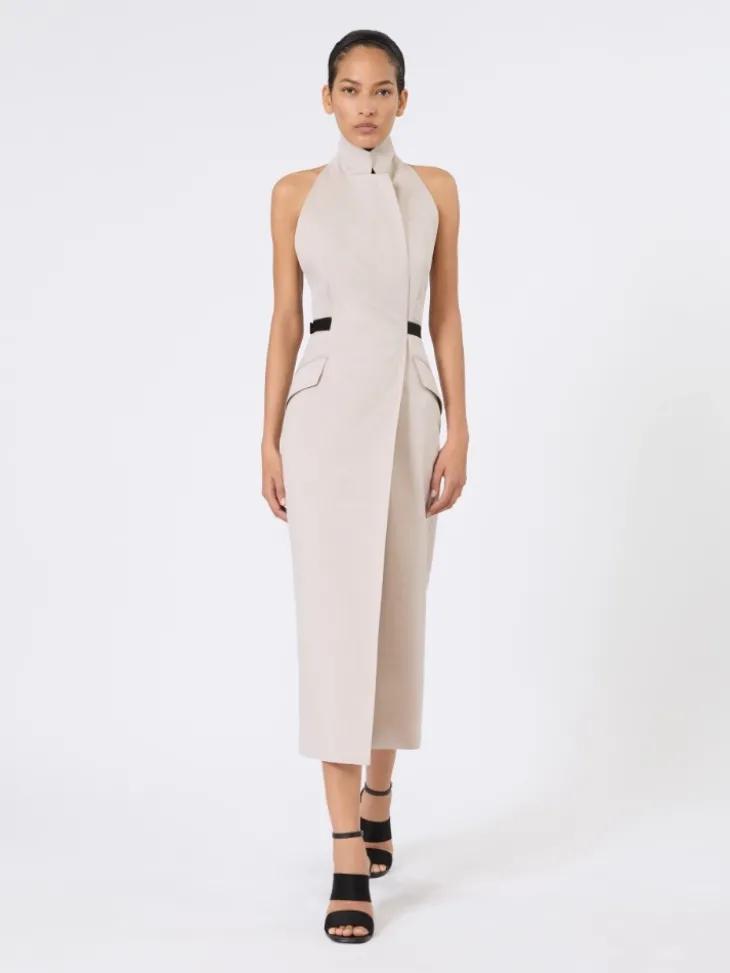 Wool and cotton canvas dress - BEIGE