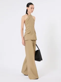 Wool and silk poplin sleeveless jacket - CAMEL