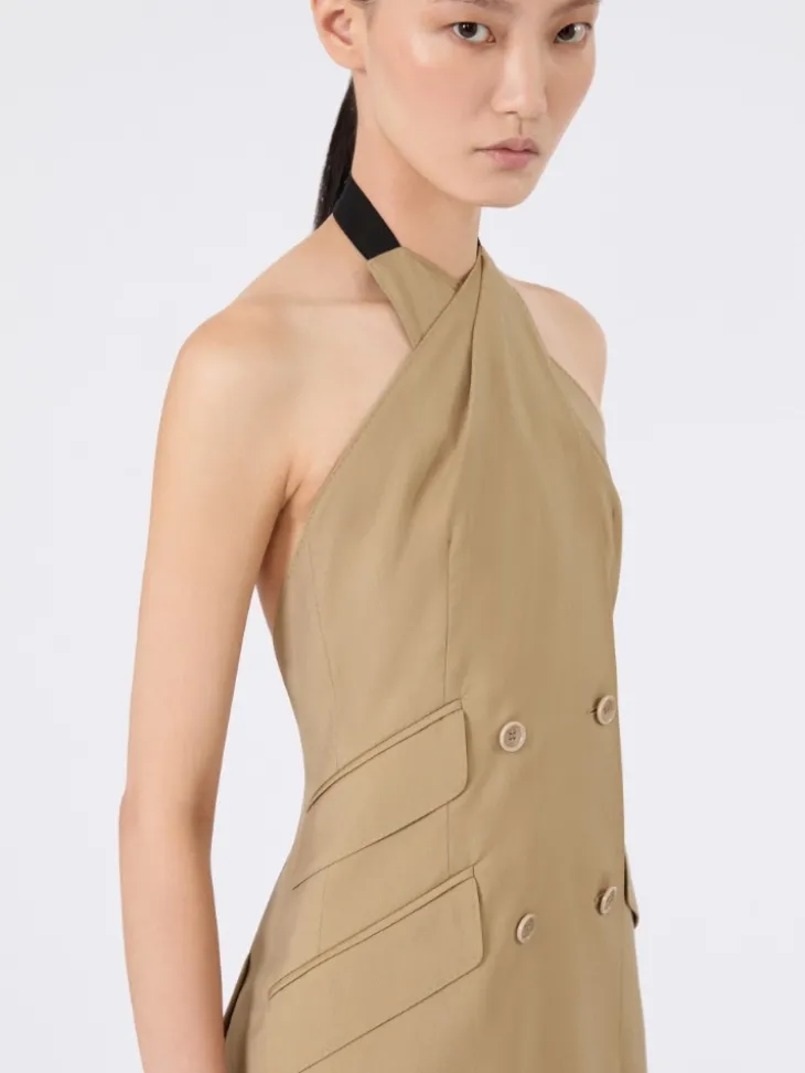 Wool and silk poplin sleeveless jacket - CAMEL