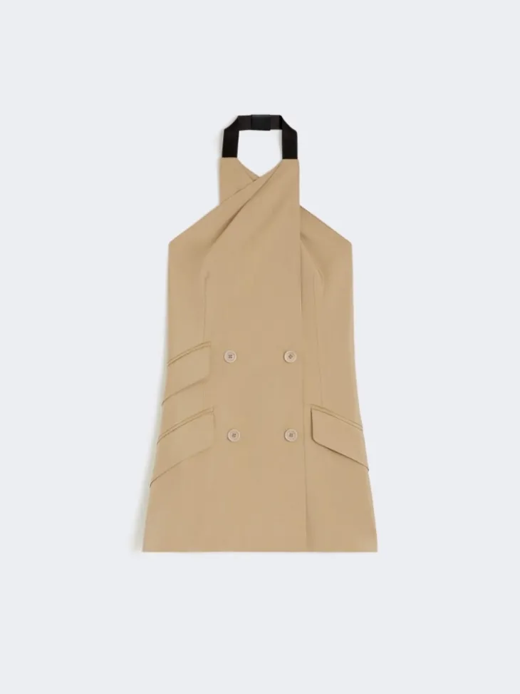 Wool and silk poplin sleeveless jacket - CAMEL