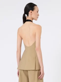 Wool and silk poplin sleeveless jacket - CAMEL