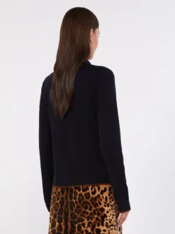 Wool and silk yarn cardigan - NAVY