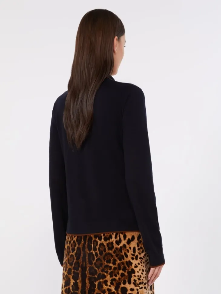 Wool and silk yarn cardigan - NAVY