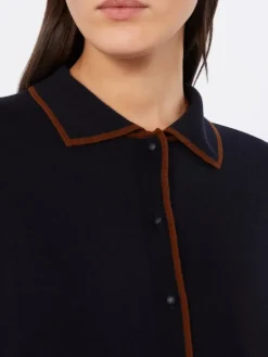 Wool and silk yarn cardigan - NAVY