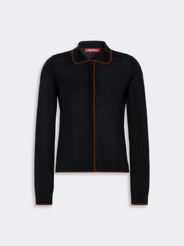 Wool and silk yarn cardigan - NAVY