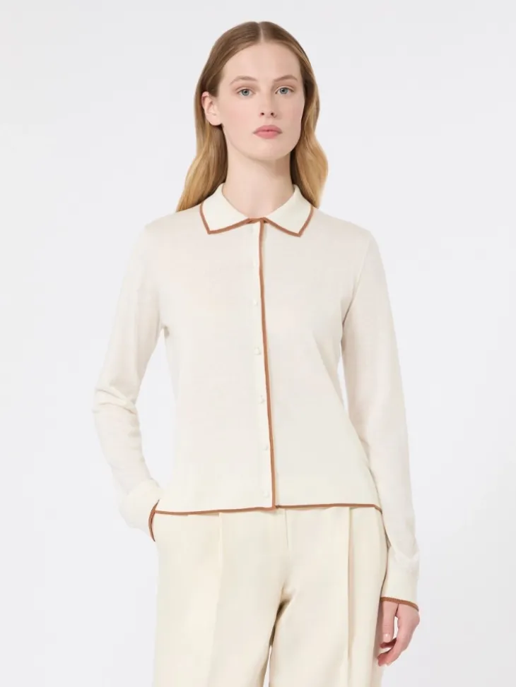 Wool and silk yarn cardigan - WHITE