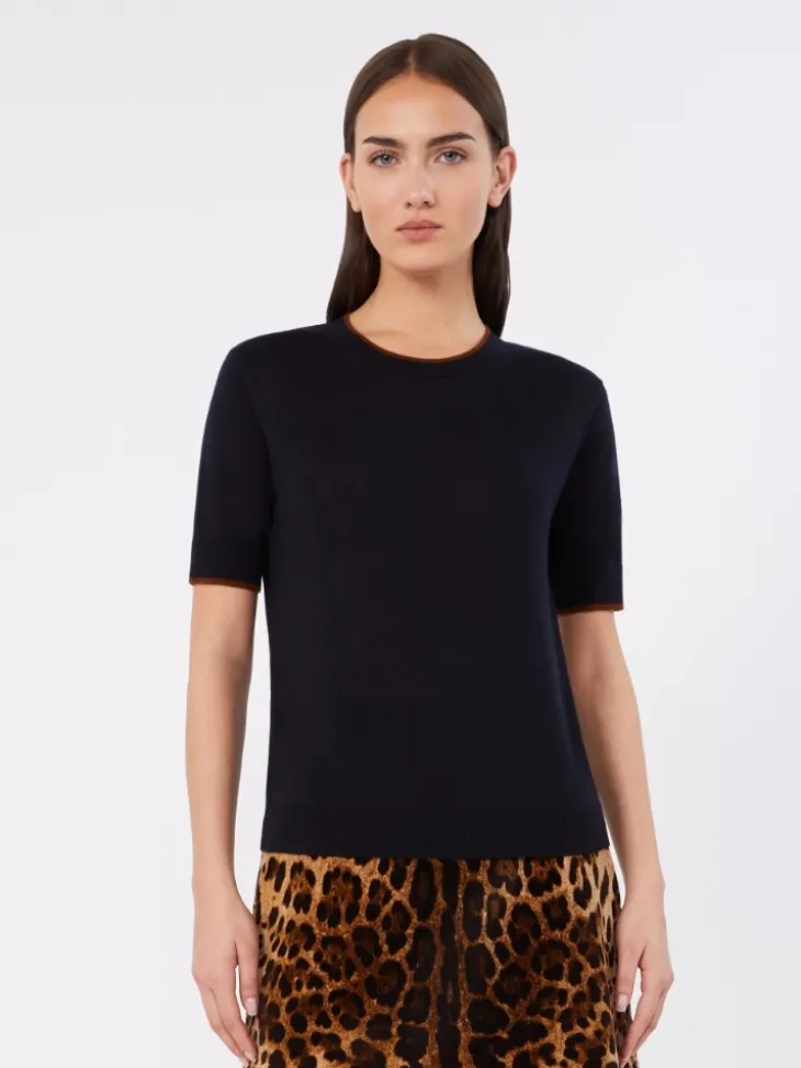 Wool and silk yarn sweater - NAVY