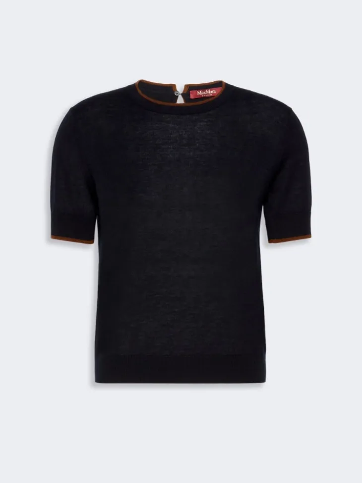 Wool and silk yarn sweater - NAVY