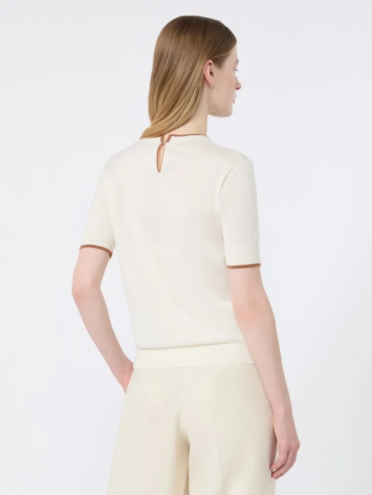 Wool and silk yarn sweater - WHITE