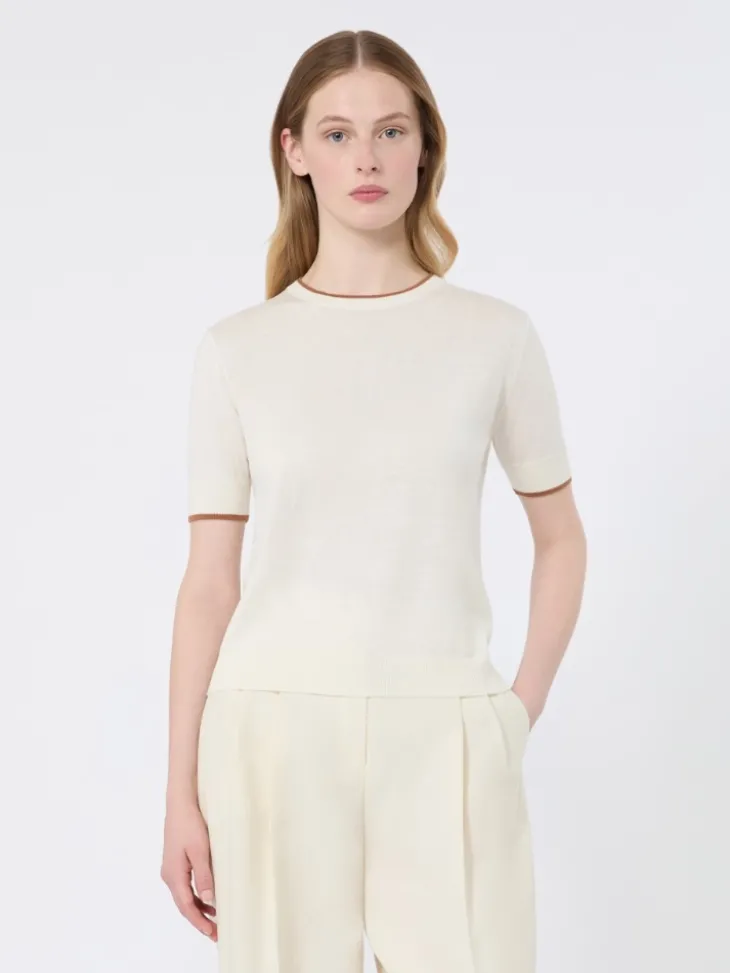 Wool and silk yarn sweater - WHITE