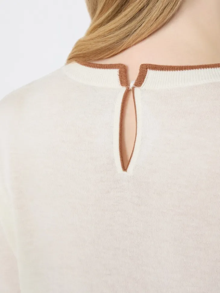 Wool and silk yarn sweater - WHITE