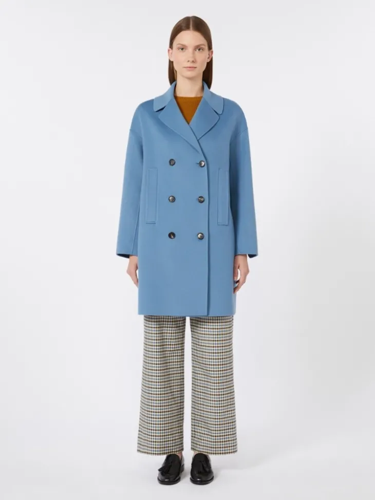 Wool broadcloth midi coat - LIGHT BLUE