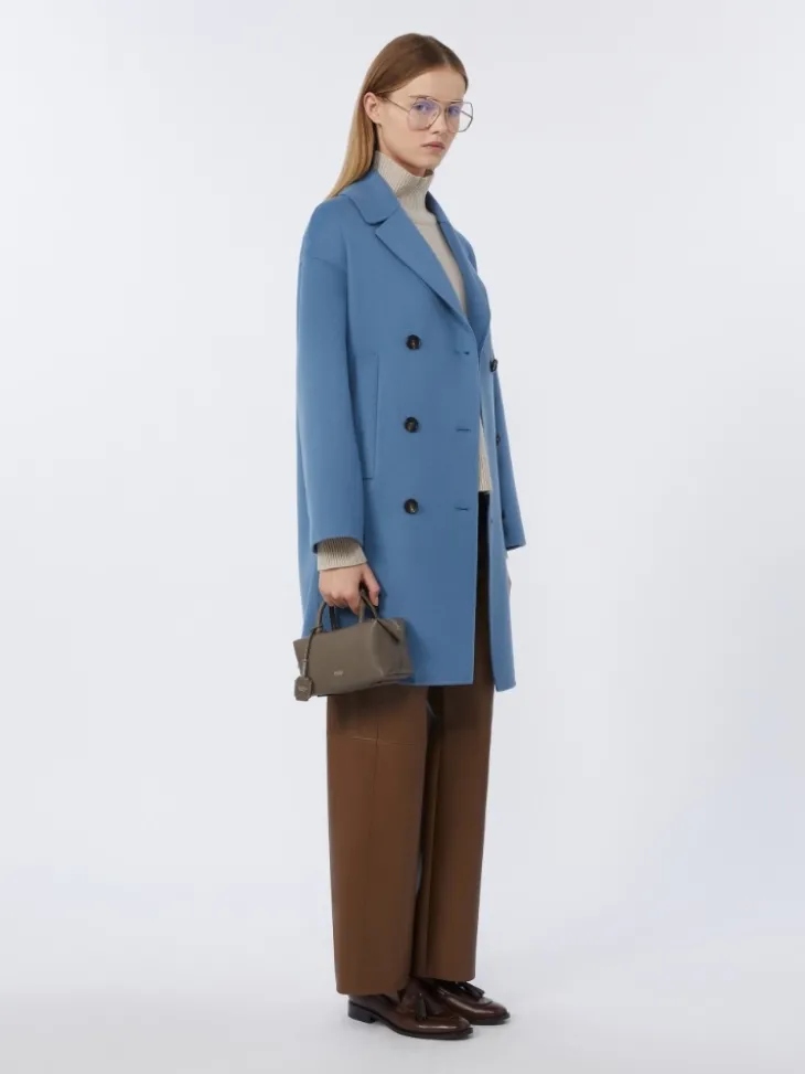 Wool broadcloth midi coat - LIGHT BLUE