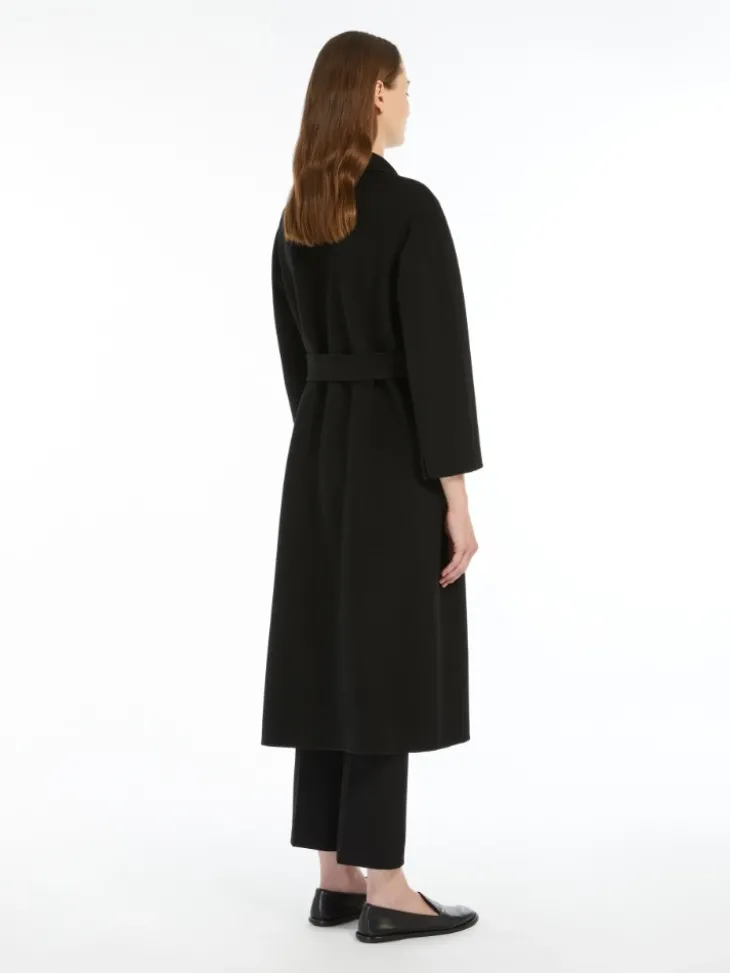 Wool broadcloth midi coat - BLACK