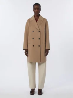 Wool broadcloth midi coat - BEIGE
