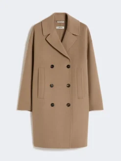 Wool broadcloth midi coat - BEIGE