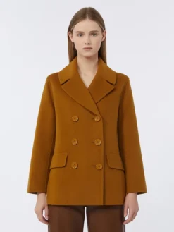 Wool broadcloth pea coat - MUSTARD