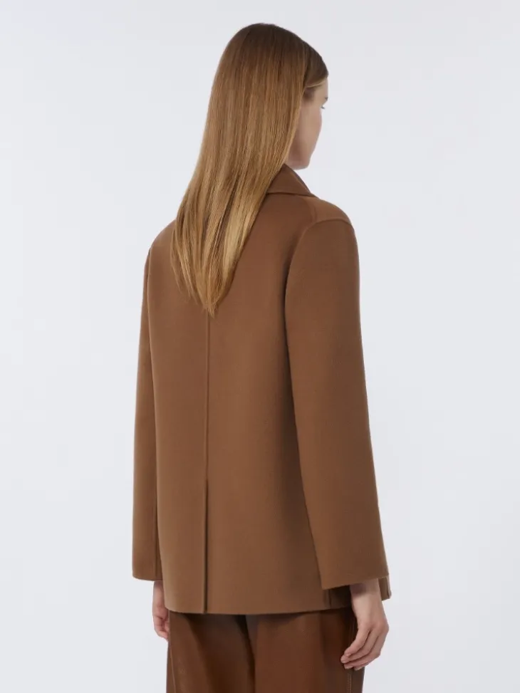 Wool broadcloth pea coat - TOBACCO