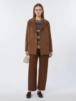 Wool broadcloth pea coat - TOBACCO