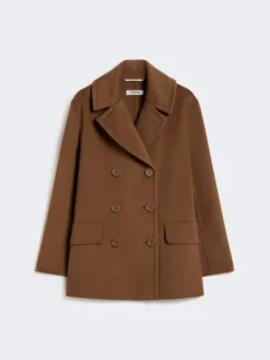 Wool broadcloth pea coat - TOBACCO