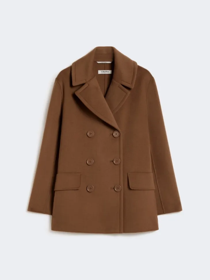Wool broadcloth pea coat - TOBACCO