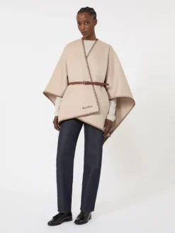 Wool cape with belt - SAND