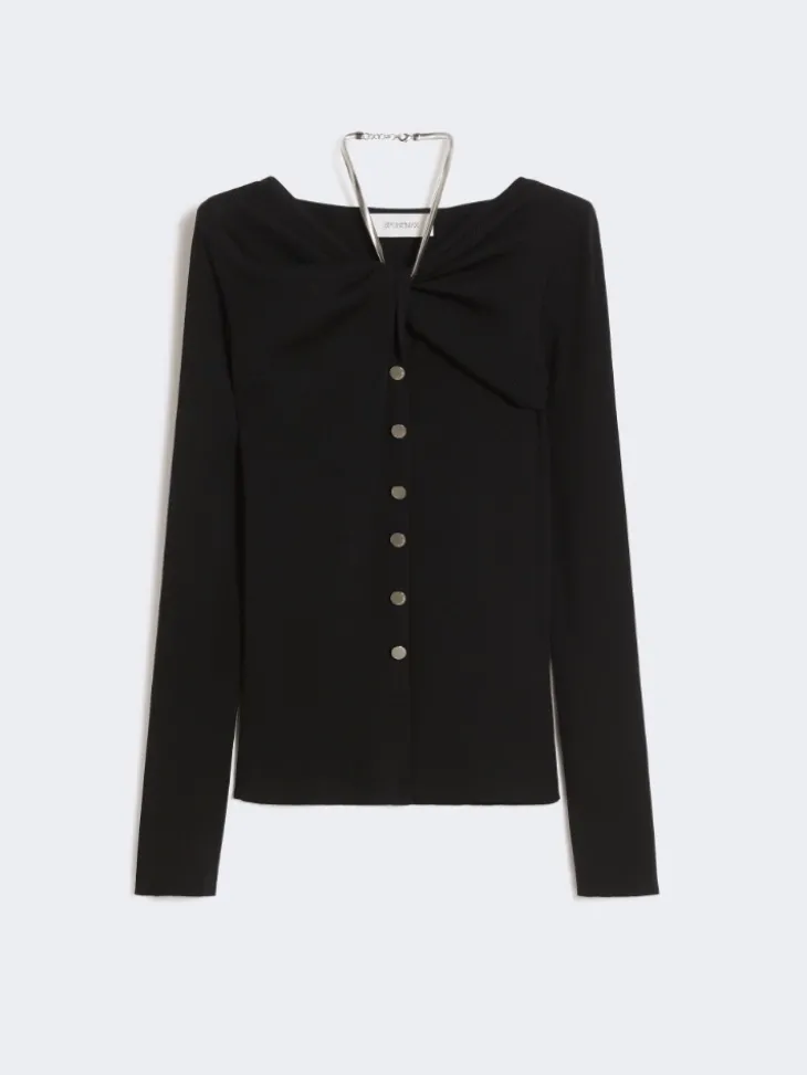 Wool cardigan with chain - BLACK