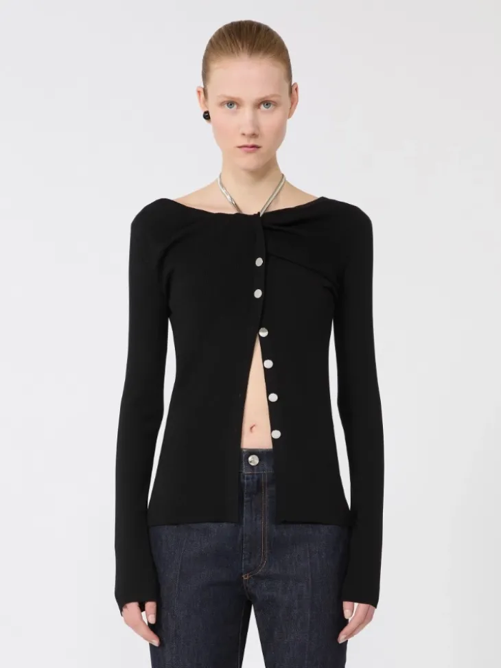 Wool cardigan with chain - BLACK