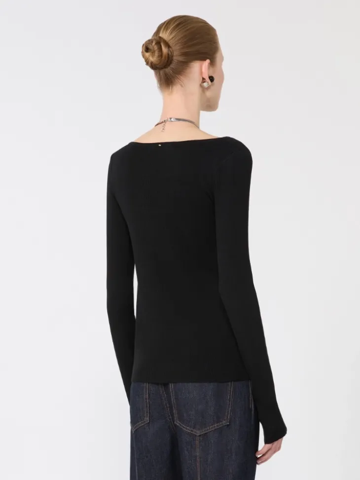 Wool cardigan with chain - BLACK