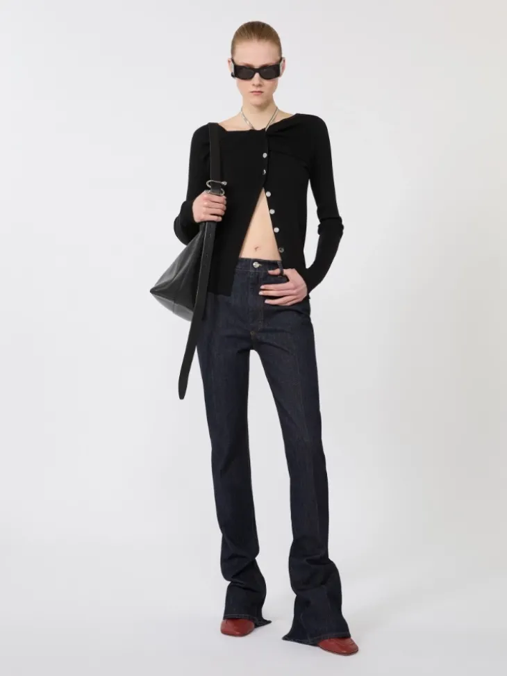 Wool cardigan with chain - BLACK