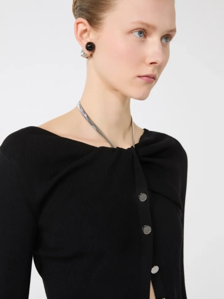 Wool cardigan with chain - BLACK