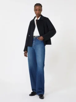 Wool, cashmere and silk boxy jacket - NAVY