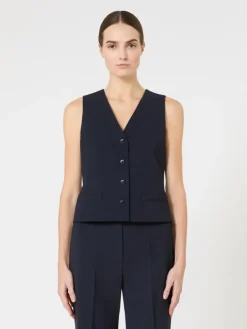Wool crepe gilet - NAVY