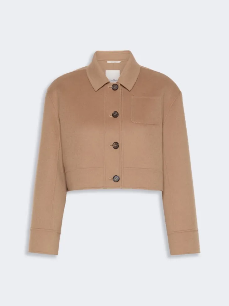 Wool drap cropped jacket - CAMEL