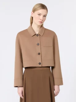 Wool drap cropped jacket - CAMEL